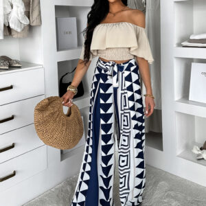 Béžový stylový kalhotový komplet DELYAEL Velikost: ONESIZE