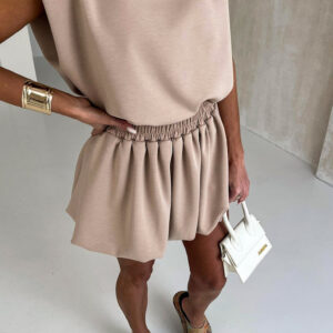 Béžový teplákový krátký komplet TAPPY se sukní Velikost: ONESIZE