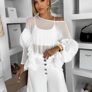 Bílá volánková transparentní halenka LIORA Velikost: M/L