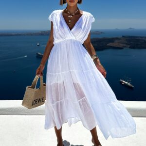 Bílé bavlněné dlouhé letní šaty MARISE Velikost: ONESIZE