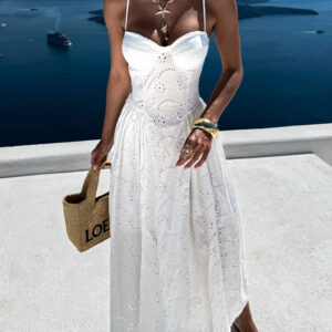 Bílé bavlněné dlouhé letní šaty SPINLOT na ramínka Velikost: ONESIZE