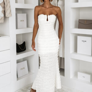 Bílé dlouhé maxi šaty SHEVIBE bez ramínek Velikost: M/L