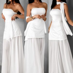 Bílé elegantní dlouhé šaty TYNELA se šálem Velikost: ONESIZE