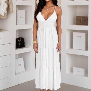 Bílé elegantní šaty STRIDE s kamínky a výstřihem Velikost: ONESIZE