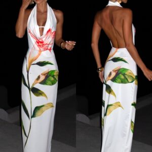 Bílé letní dlouhé šaty ATYNA s květinovým vzorem Velikost: ONESIZE