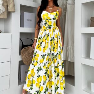 Bílé letní dlouhé šaty THEADY s citrony Velikost: ONESIZE