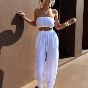 Bílé mušelínové široké kalhoty PIREUSA Velikost: ONESIZE