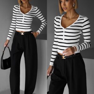 Bíločerný žebrovaný top SLIMENA Velikost: M/L