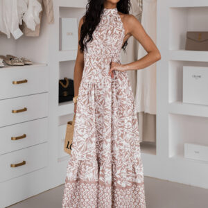 Bílohnědé dlouhé letní šaty AETHER Velikost: ONESIZE