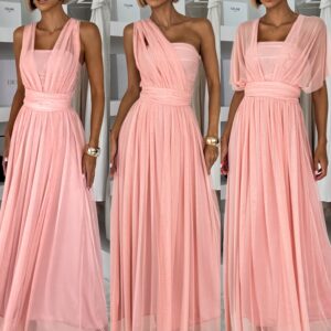 Broskvové dlouhé tylové plesové šaty OBSIYA s vlečkou Velikost: ONESIZE