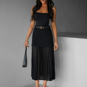 Černá dlouhá sukně EDANE s plisovanou sukní Velikost: M/L