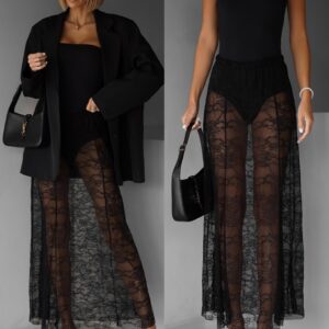 Černá krajkovaná dlouhá sukně FALUNA všité kalhotky Velikost: ONESIZE