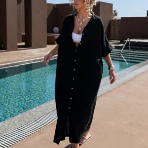 Černé dlouhé mušelínové košilové maxi šaty NUKET Velikost: ONESIZE