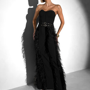 Černé elegantní vypasované šaty TERINIA s peříčky Velikost: L