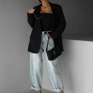 Černé oversize maxi sako NAKLOV s vycpávkami Velikost: ONESIZE