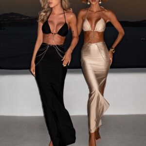 Černé sexy elastické šaty LOSENA s řetízkem Velikost: ONESIZE