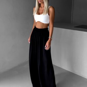 Černé široké volné dlouhé kalhoty OLVIRA Velikost: Prodloužená délka