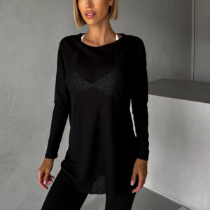 Černé sportovní jóga tričko NAVIERA s rozparkem Velikost: S