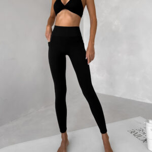 Černé sportovní řasené legíny DENMARI s kapsou Velikost: L