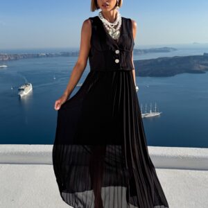 Černé stylové dlouhé šaty FAENA s plisovanou sukní Velikost: ONESIZE