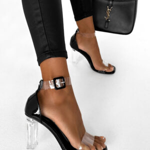 Černé transparentní páskové lodičky na podpatku BENIGNA Velikost: 41