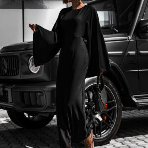 Černé zeštíhlující dlouhé šaty AVAN s vázáním Velikost: M