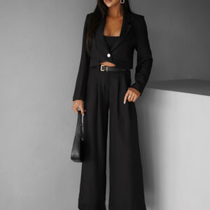 Černý elegantní kalhotový kostým LARVIK Velikost: S