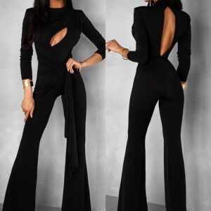 Černý elegantní společenský overal LIBORA s průstřihy Velikost: ONESIZE