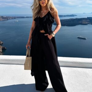 Černý kalhotový komplet KIENO s volány Velikost: ONESIZE