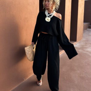 Černý mušelínový letní top VHAGAR s dlouhým rukávem Velikost: ONESIZE