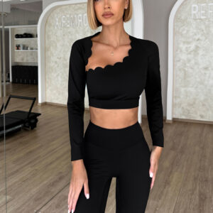 Černý pilates top FANDEK s dlouhým rukávem a holými zády Velikost: L