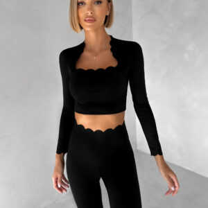 Černý sportovní crop top WALATA s dlouhým rukávem Velikost: L