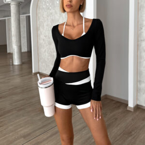 Černý sportovní jóga top RONELY s dlouhým rukávem Velikost: L