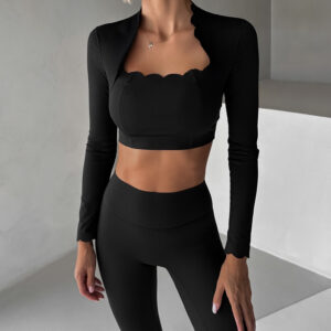 Černý sportovní vlnkovaný jóga top LUNIRA Velikost: L