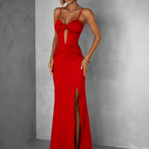 Červené dlouhé společenské šaty LIMONA s průstřihy Velikost: ONESIZE