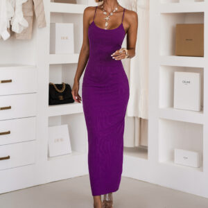 Fialové dlouhé šaty SLOMYX se špagetovými ramínky Velikost: ONESIZE