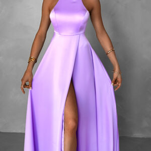 Fialové saténové dlouhé šaty HAMBUR Velikost: ONESIZE