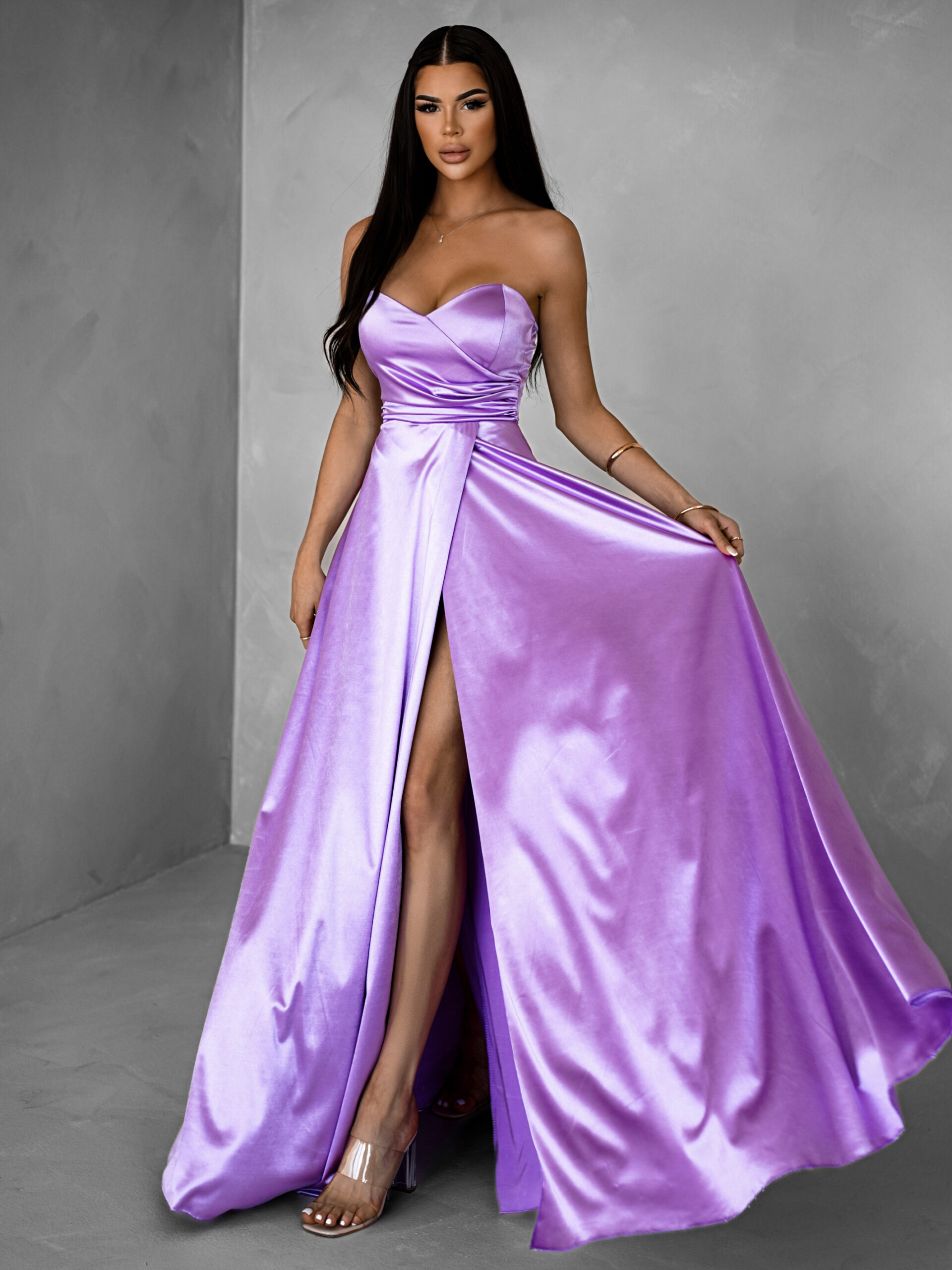 Fialové společenské saténové korzetové šaty SYCHAEUS Velikost: ONESIZE - Obrázek 3