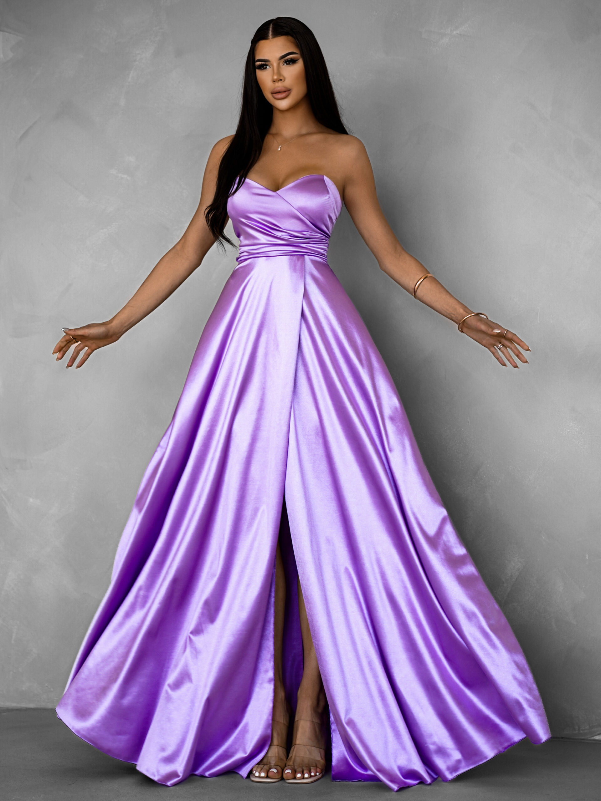 Fialové společenské saténové korzetové šaty SYCHAEUS Velikost: ONESIZE