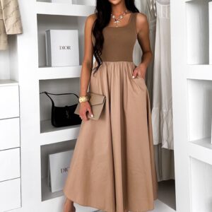 Hnědé áčkové šaty EALITO s kapsami Velikost: ONESIZE