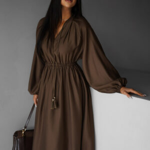 Hnědé dlouhé kaftanové šaty KULONA Velikost: ONESIZE