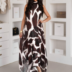 Hnědé elegantní volné letní šaty ARADIA Velikost: ONESIZE