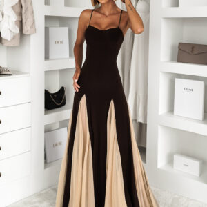 Hnědé maxi dlouhé elegantní šaty DRELVIK Velikost: ONESIZE