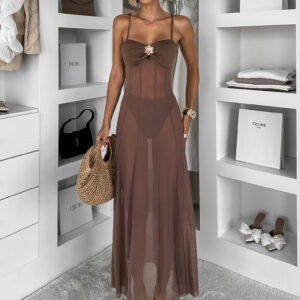 Hnědé průhledné dlouhé šaty EMVARK Velikost: M/L