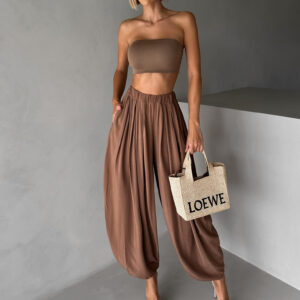 Hnědé široké harémky vzdušné kalhoty MYRAEL Velikost: ONESIZE