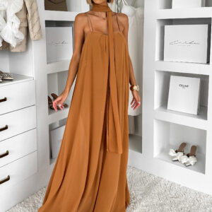 Hnědé společenské dlouhé šaty VESTELA s vlečkou Velikost: ONESIZE