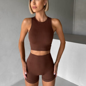 Hnědé sportovní joga tílko CENIVA se šněrováním Velikost: L