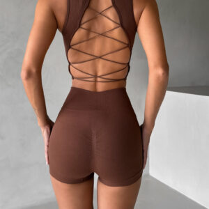 Hnědé sportovní pusp-up kraťasy BELIRA s řasením Velikost: M