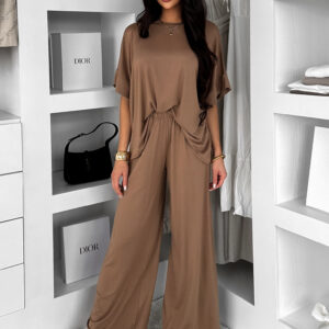 Hnědý basic kalhotový komplet MYRLYN Velikost: ONESIZE