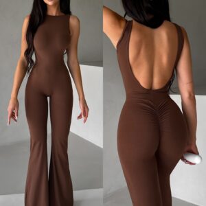 Hnědý dlouhý sportovní jóga overal ROVIKA Velikost: L